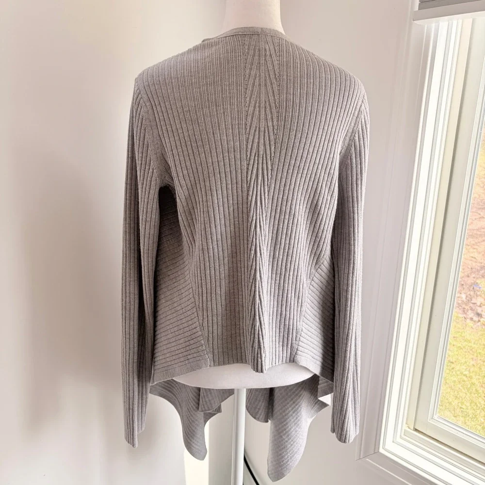 Athleta‎ Open Front Cardigan Small Minimal Gray Ribbed Merino Wool Wrap Sweater